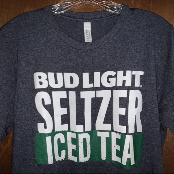 Women’s CANVAS M BUD LIGHT SELTZER ICED TEA  Heathered Blue T-Shirt Tee NWOT - Picture 2 of 8